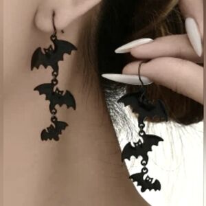 Gothic Bat Drop Earrings, Jewelry, Black Resin Pendant